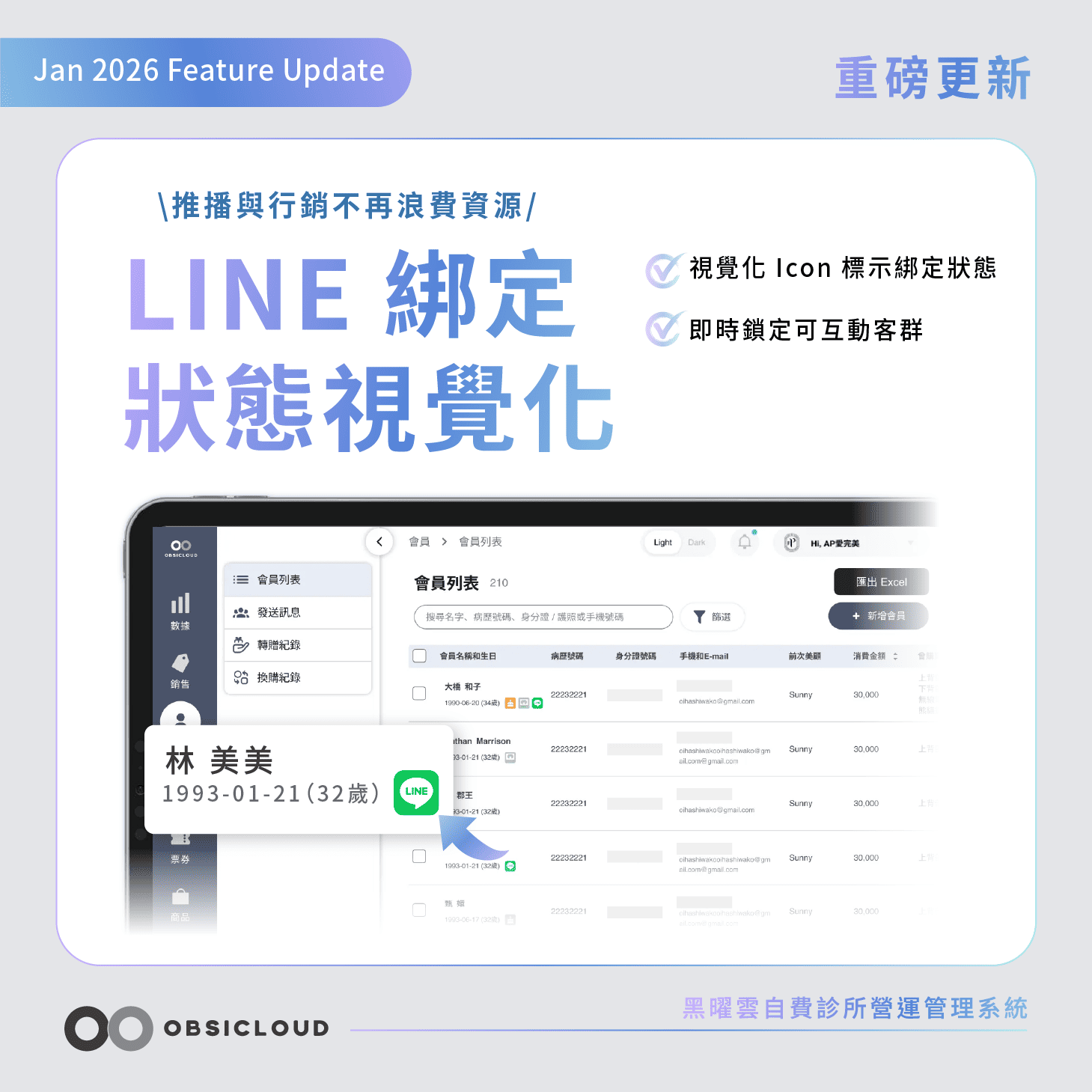 黑曜雲功能-會員綁定LINE視覺化